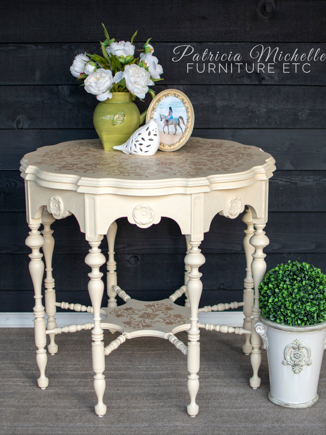 Elegant Round Table with Stenciling in Gold SOLD